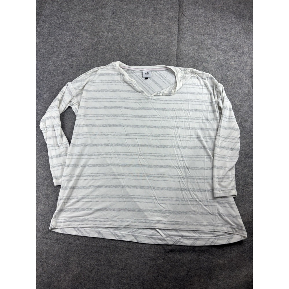 CAbi Women's S Top Striped White Gray Dolman Sleeve Shirt Yoga Cozy Athleisure